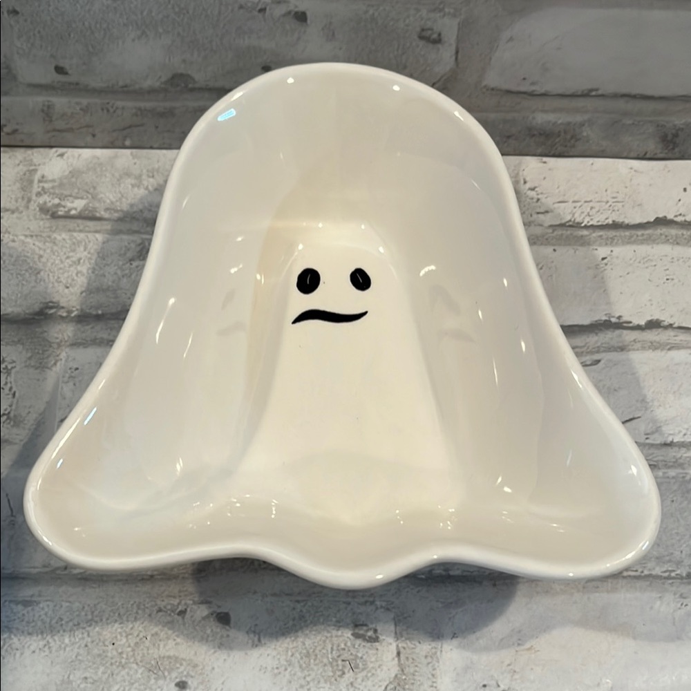 Ghost Shaped White Ceramic Dish treats tricks trinkets candy Halloween